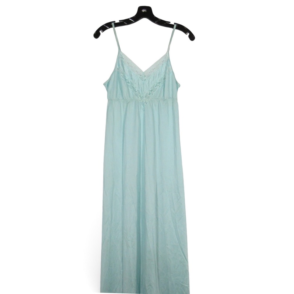 VTG HENSON KICKERNICK Blue NYLON Sheer Lace Bodice LOUNGE NIGHTGOWN Sz 34